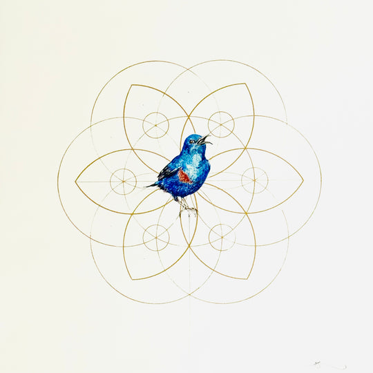 LiTTLE BLUE BiRD FLOWER - ORiGiNAL DRAWiNG.