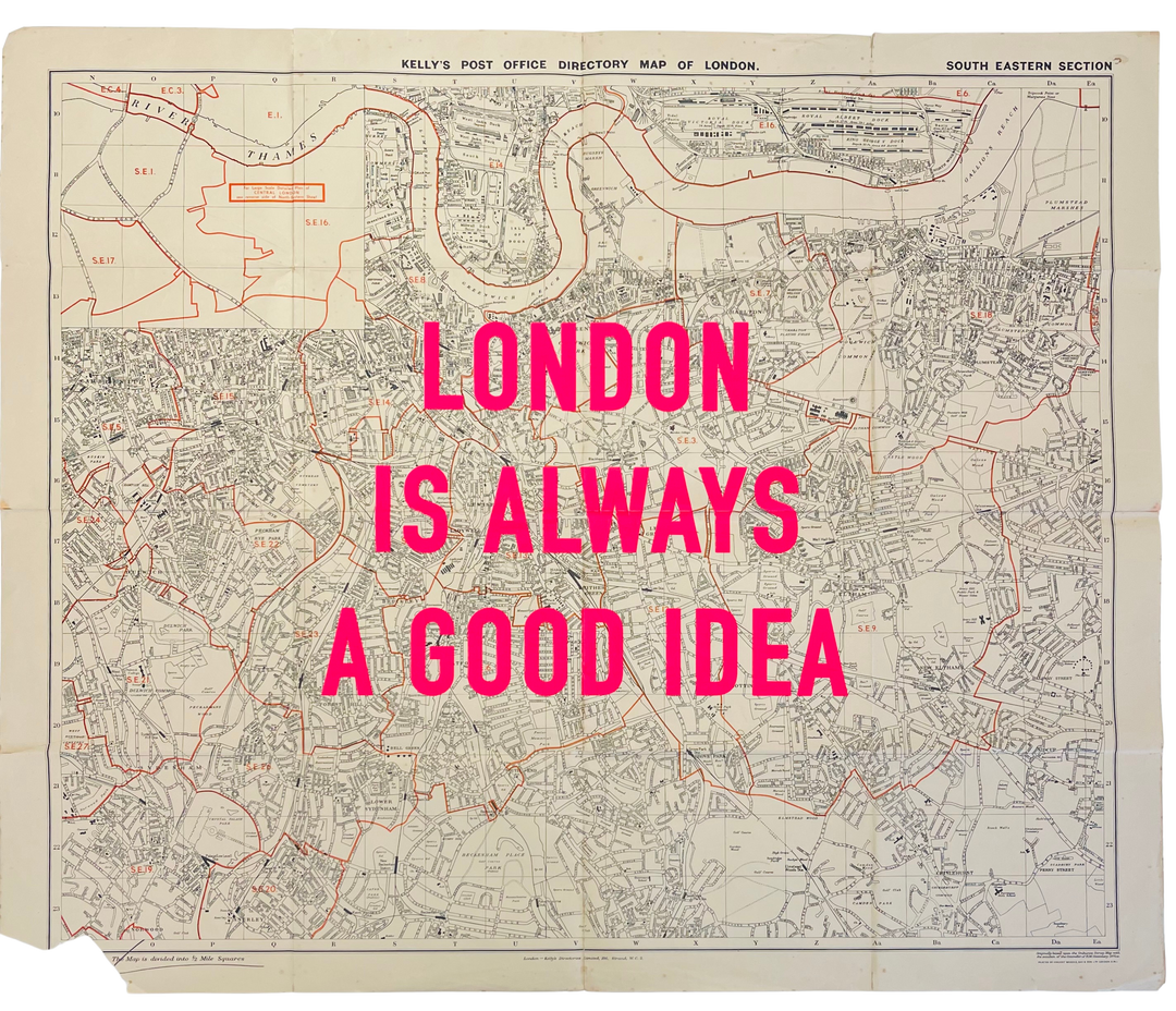 LONDON iS ALWAYS A GOOD iDEA - LARGE PiNK ViNTAGE MAP